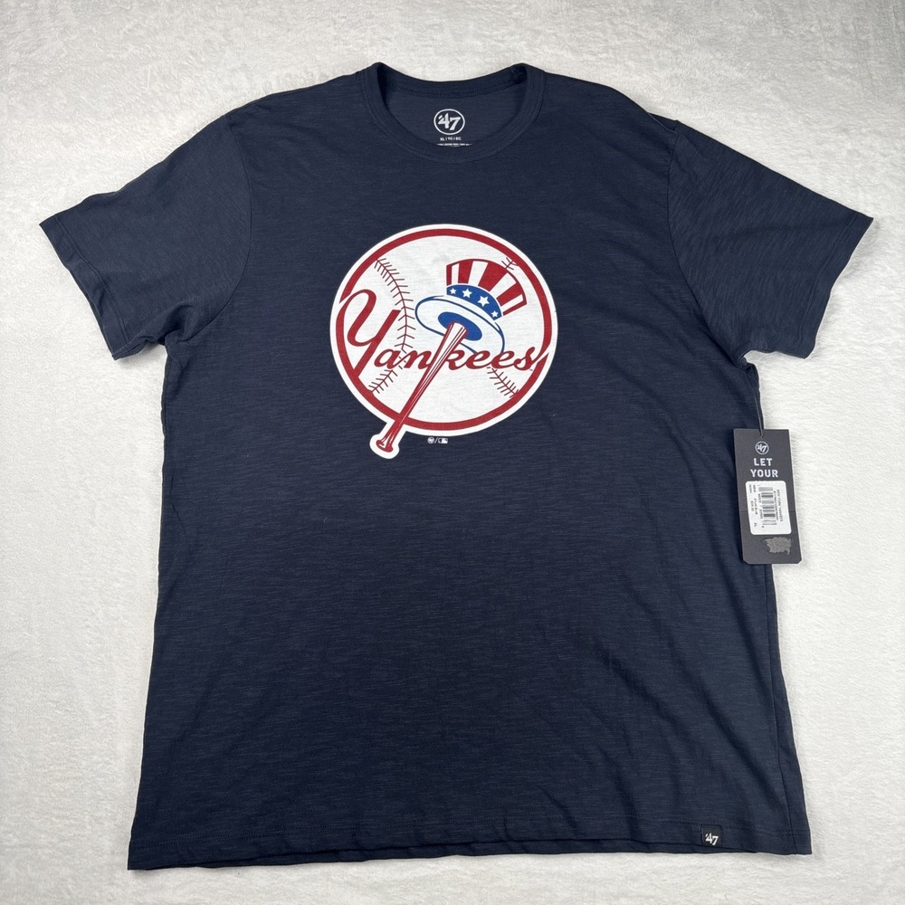 New York Yankees Shirt Men's Atlas Blue 47 Brand MLB Logo Tee Size XL